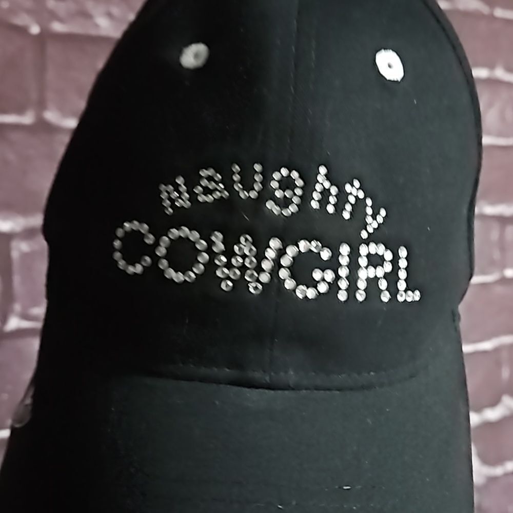 All Fired 🎁 Up Stuff Naughty Cowgirl Black & Rhinestone Adjustable Baseball Cap